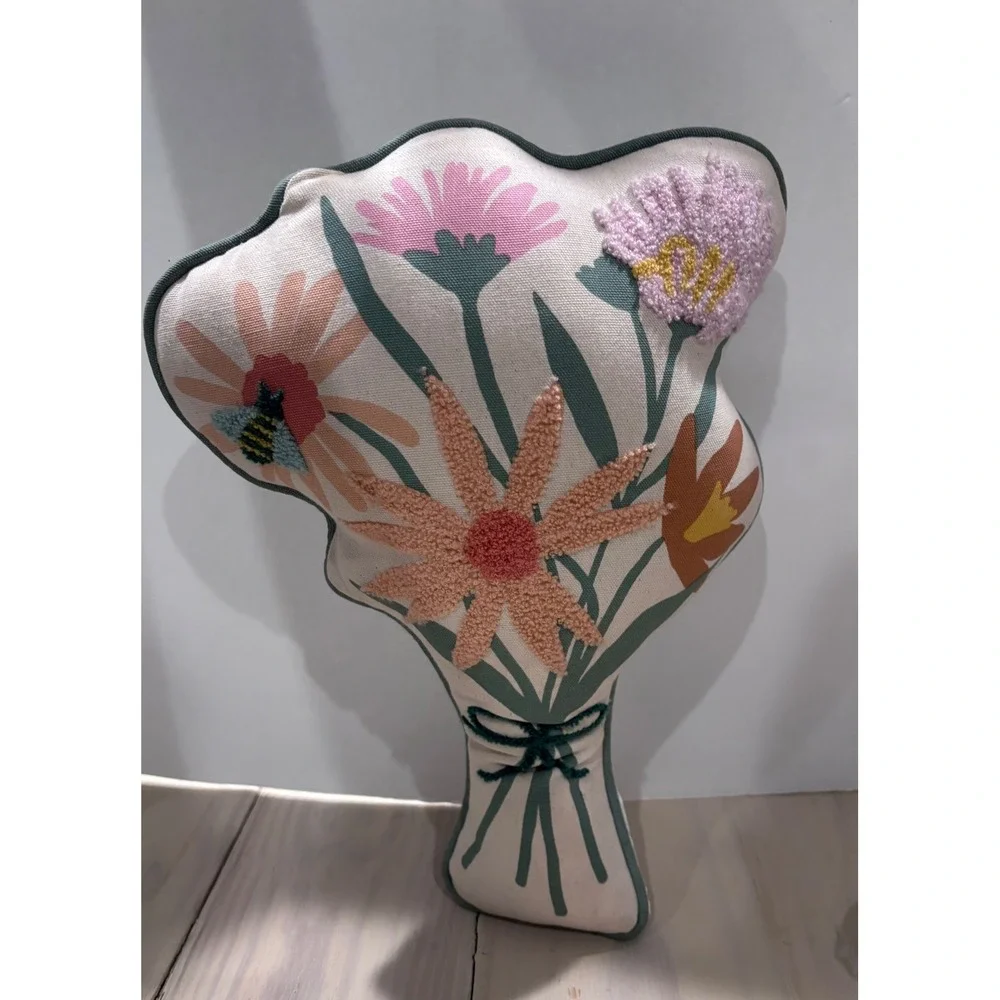 Pillowfort Flower Bouquet Shaped Decorative Pillow Embroidered Bee Kids Decor